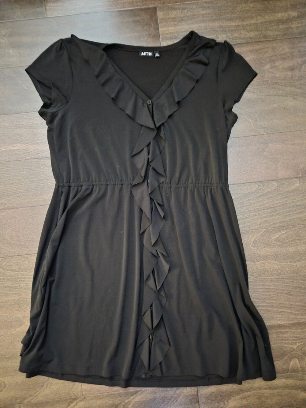Black dress with buttons and ruffles